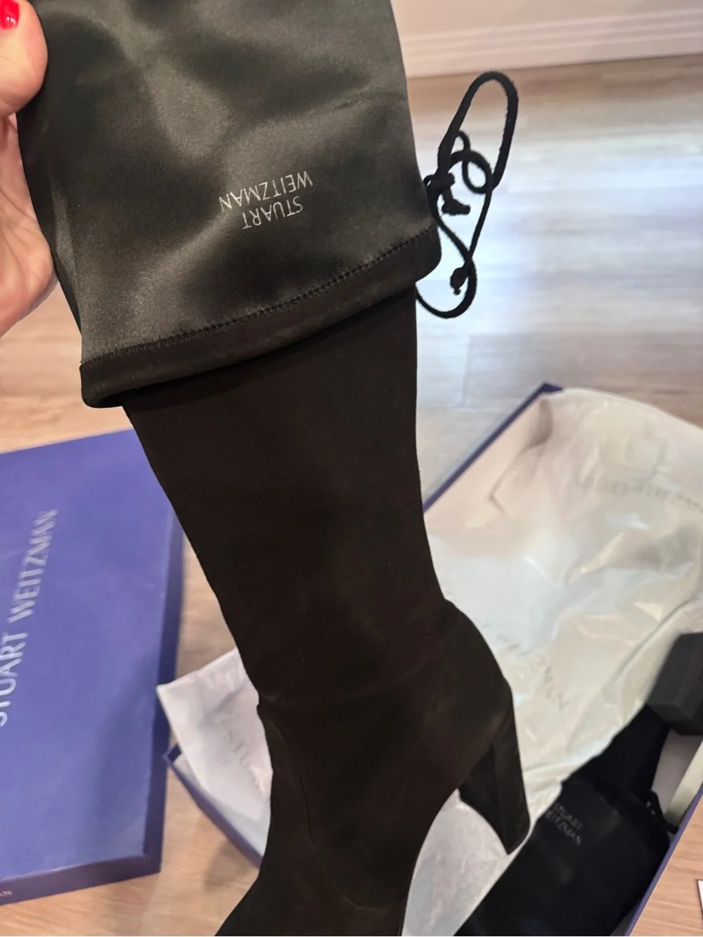 Stuart Weitzman Black Suede Over-the-Knee Heeled Highland Boots 9.5
